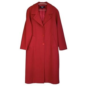 Vtg Stephanie Mathews 100% Wool Buttoned Long Overcoat Jacket Red Size Petite 8P